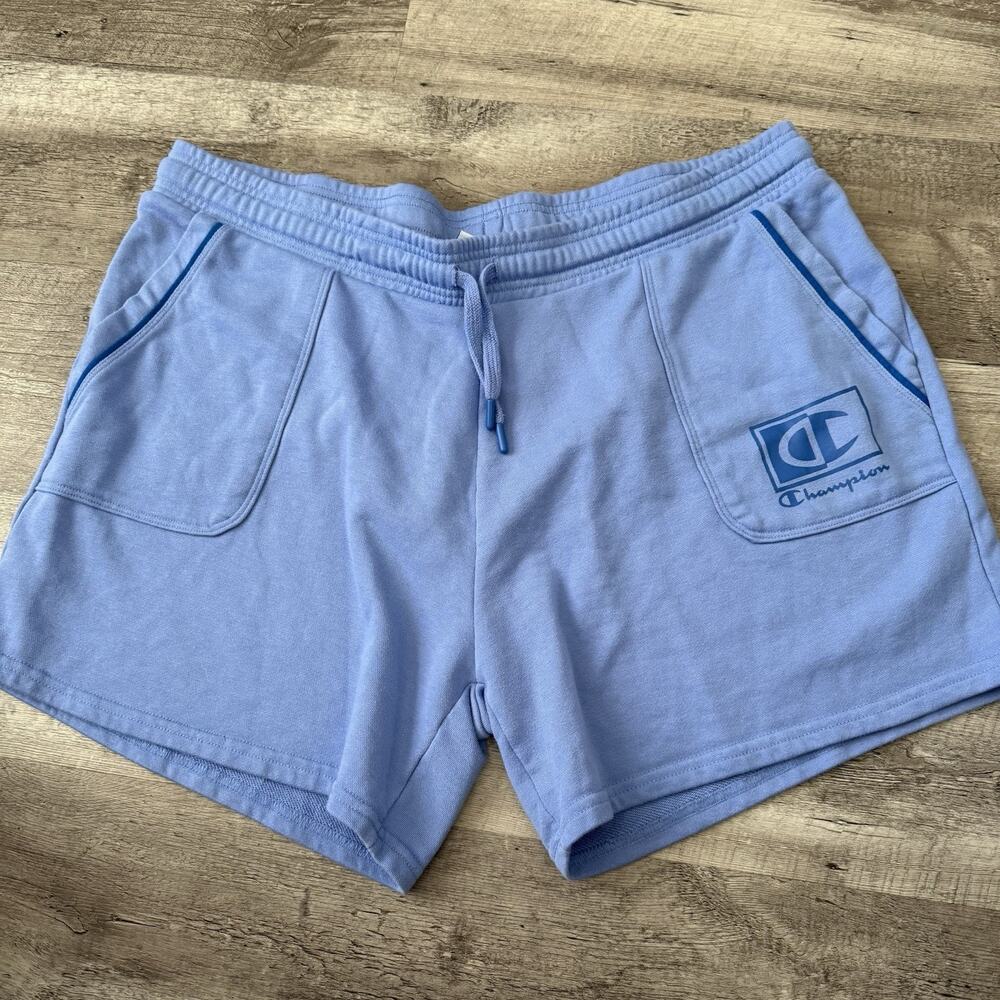 Champion Sweat Shorts Womens XXL Periwinkle Blue Pull On LOGO Drawstring